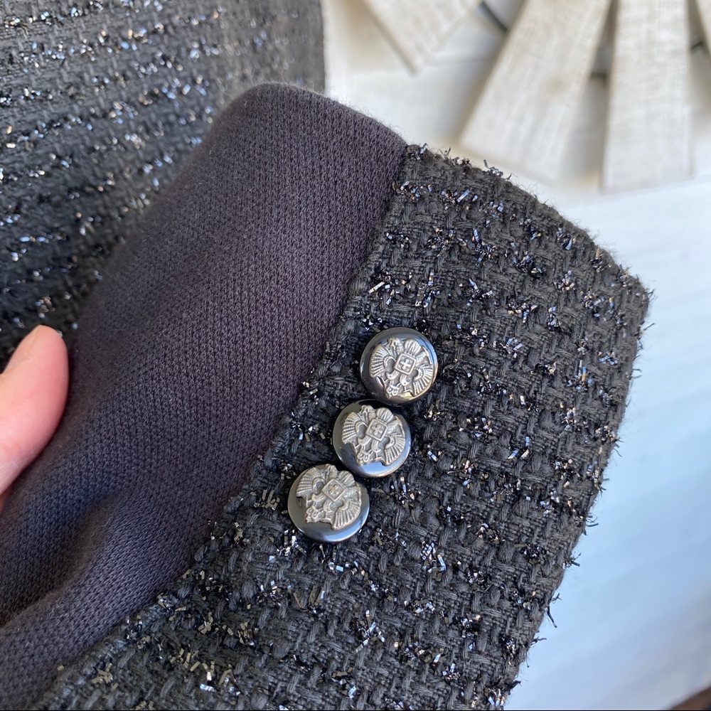 Black Shimmer Tweed One Button Blazer - Picture 5 of 9